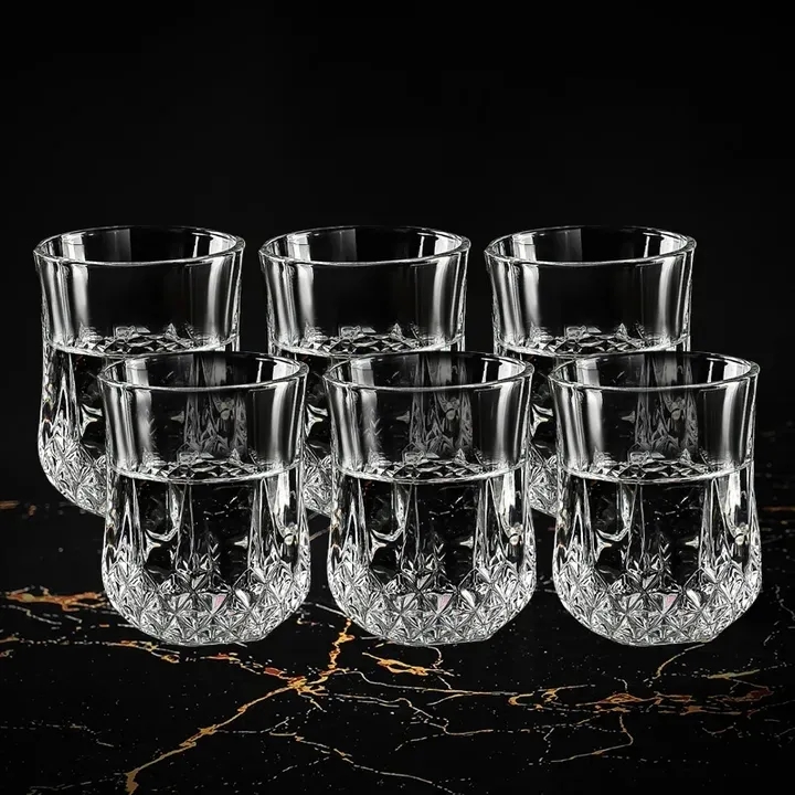 6PCS/Set 200ML  Drinking Glass Sets, Durable Drinking Cups, Lead-Free Water Cup Set, Drinkware Kitchen Glasses for Cocktail, Iced Coffee, Beer, Tea, Wine, Whiskey, Water (BM8707 (XM066A) GLASS CUP C)