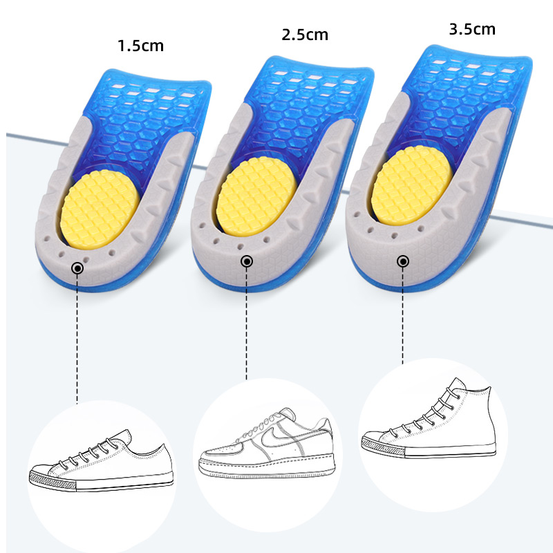 Height Increase Insoles Cushioned Heel Inserts Shoe Lifts for Men and Women Elevated-Increased Comfort Inner Soles Shock Absorption, Arch Support Soft Silicone Gel Boosters for Plantar Posture