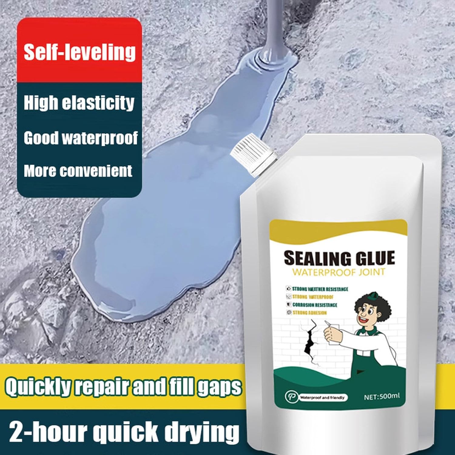 Crack Sealing Glue, Concrete Filler Waterproof Joint Sealant, High Elasticity Cement Wall Gap, Fast Drying Asphalt Repair for Slabs, Driveways, Joint Self-Leveling Sealing Caulking