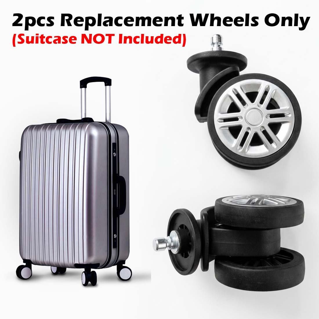 2pcs Replacement Wheels for Suitcases - 45x85mm Pin Type Plastic for DIY Repair Spinner Luggage Roller Wheel Travel Mute 360 Degree Rotation