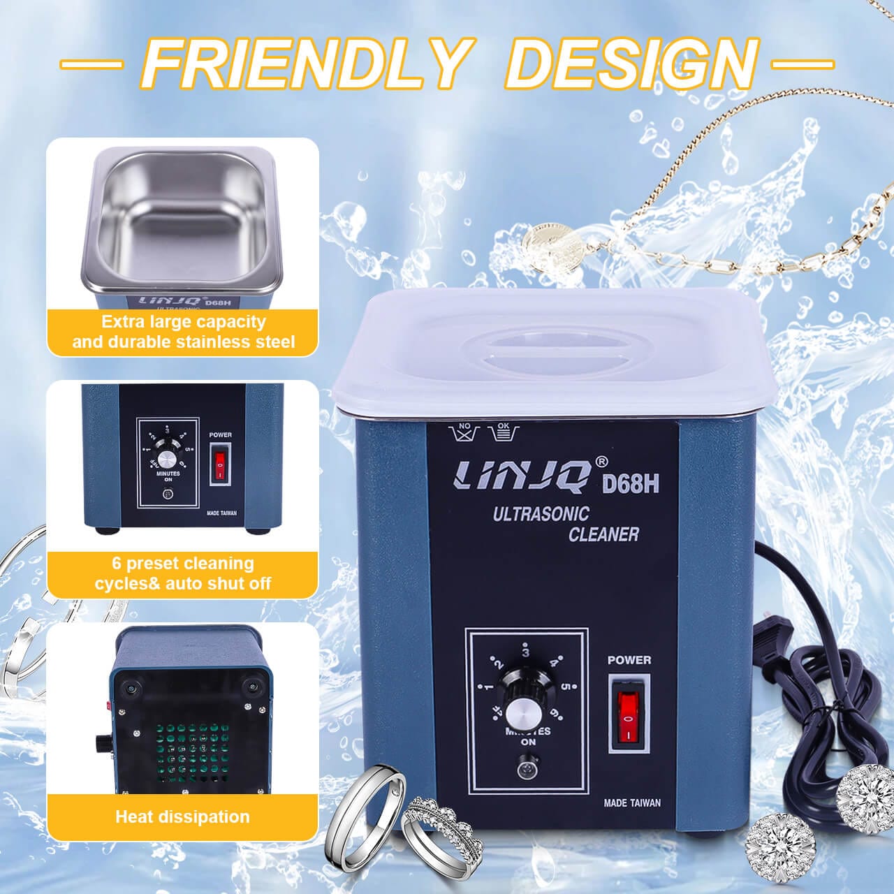Professional Ultrasonic Cleaner 48kHz Ultra sonic Jewelry Cleaning Caviation Machine Variable Speed Polisher 2L Gold, Silver, Copper, Glasses, Watch, Car Parts Decontamination Degreasing Bench buffer