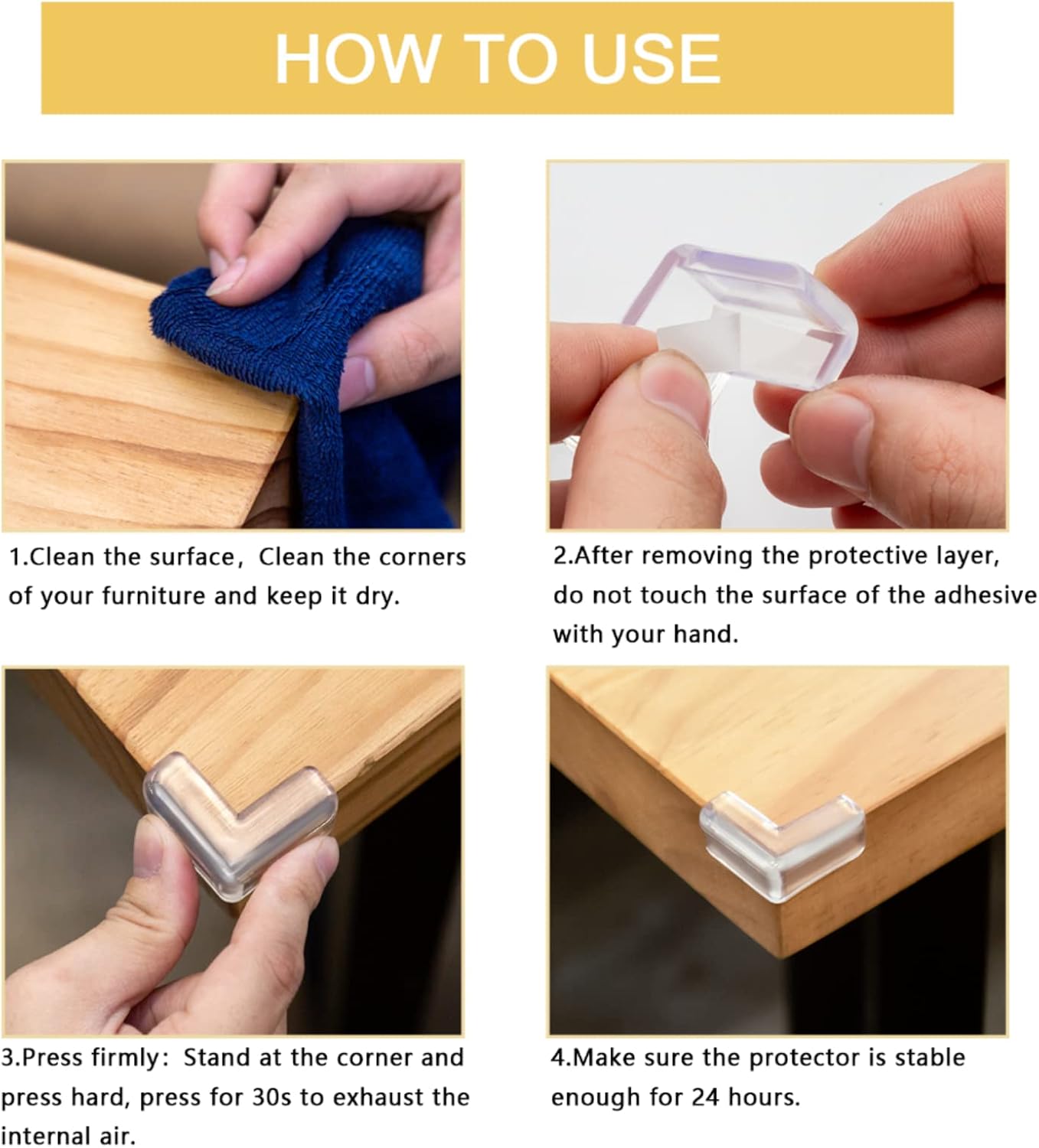 4 Pack Corner Protectors for Baby, Clear Guard Furniture Edge Safety Bumpers & Table Sharp Corners Baby Proofing (L Shape) Transparent Silicone