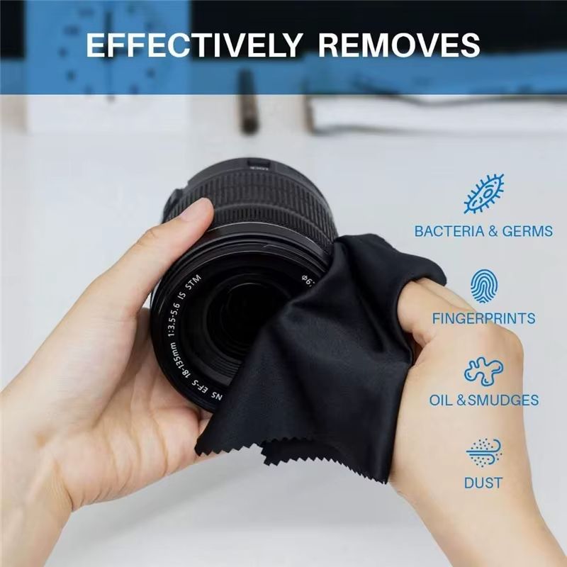 100pcs Black Microfiber Cleaning Glasses Cloths for Delicate Surfaces Lenses Eyeglasses Cell Phone Screens Camera Lenses Jewelry