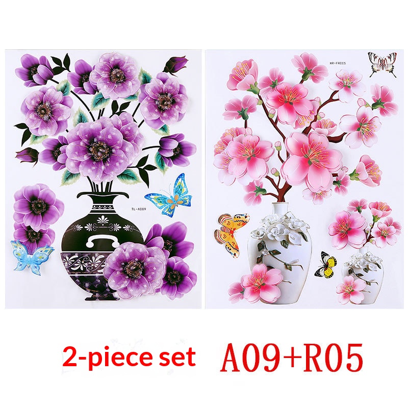 2Pcs Home Decoration 3D Flowers Wall Stickers Living Room Bedroom House Decoration Realistic Stickers Suitable for Wall,Refrigerator, Kitchen, Door Decor
