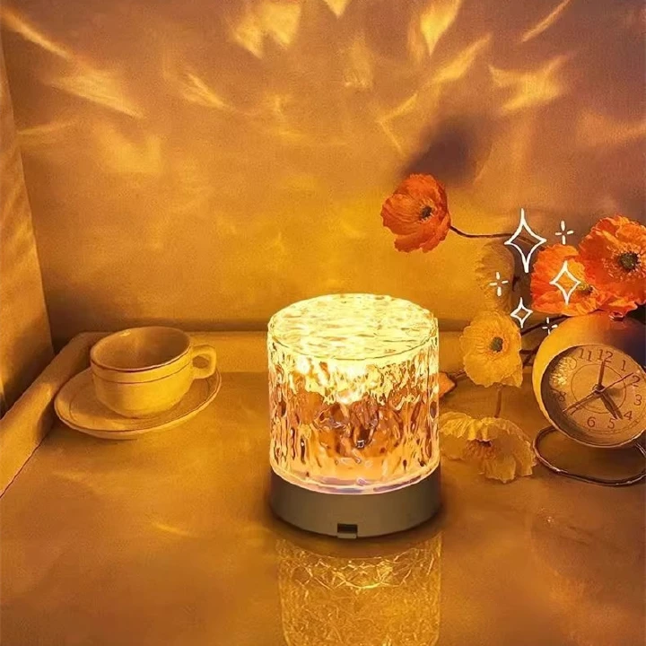 INS Style Desk Lamp Acrylic Water Ripple Atmosphere Lamp Colorful Rotating Night Light Romantic Bedside Table Lamp for Bedroom Decor
