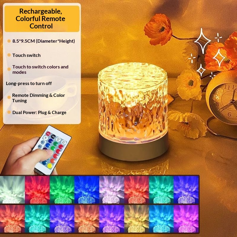 INS Style Desk Lamp Acrylic Water Ripple Atmosphere Lamp Colorful Rotating Night Light Romantic Bedside Table Lamp for Bedroom Decor