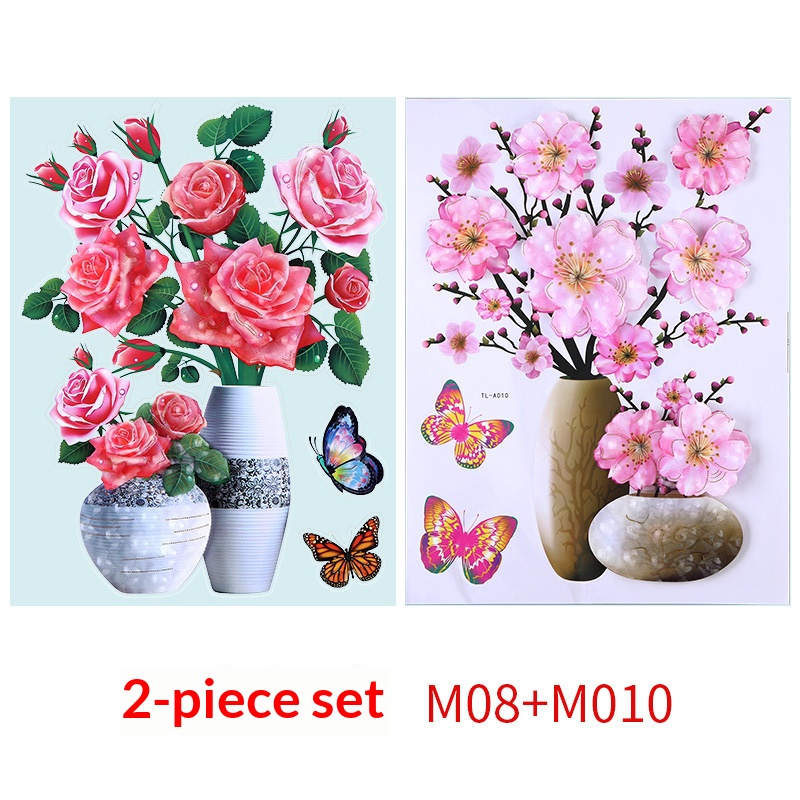 2Pcs Home Decoration 3D Flowers Wall Stickers Living Room Bedroom House Decoration Realistic Stickers Suitable for Wall,Refrigerator, Kitchen, Door Decor