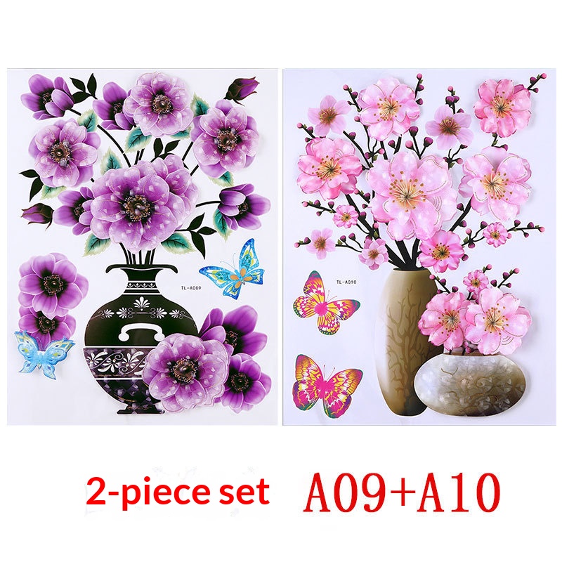 2Pcs Home Decoration 3D Flowers Wall Stickers Living Room Bedroom House Decoration Realistic Stickers Suitable for Wall,Refrigerator, Kitchen, Door Decor