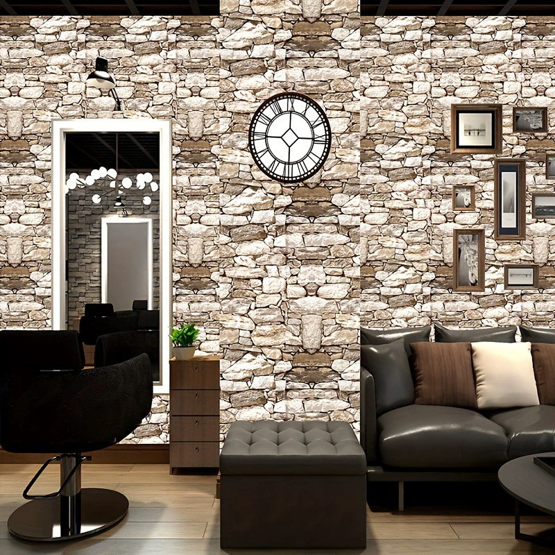 Home Decor 3D Brick Pattern Self-Adhesive Wall Sticker for Living Room PVC Wallpaper Industrial Style Wall Decor for Restaurant and Dorm Faux Stone Pattern Brick Wall Sticker