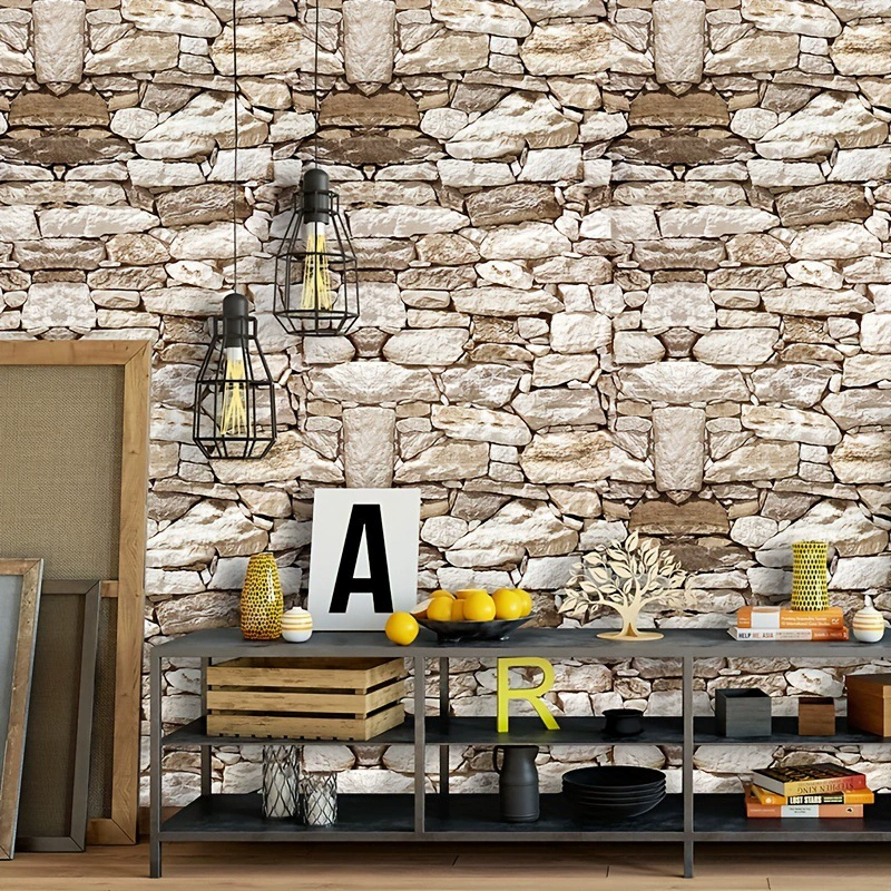 Home Decor 3D Brick Pattern Self-Adhesive Wall Sticker for Living Room PVC Wallpaper Industrial Style Wall Decor for Restaurant and Dorm Faux Stone Pattern Brick Wall Sticker