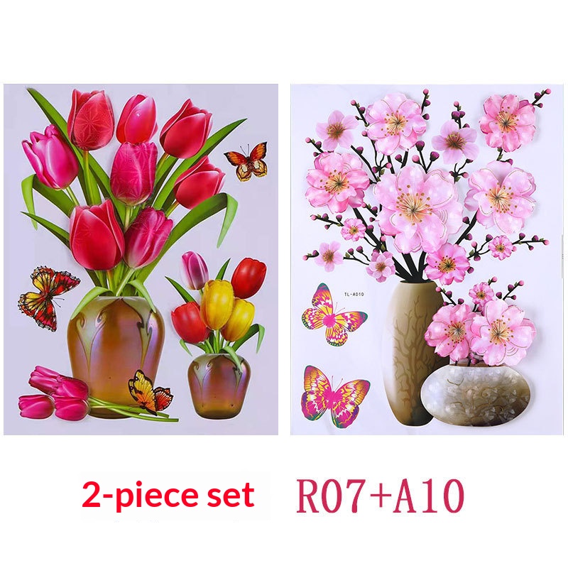 2Pcs Home Decoration 3D Flowers Wall Stickers Living Room Bedroom House Decoration Realistic Stickers Suitable for Wall,Refrigerator, Kitchen, Door Decor