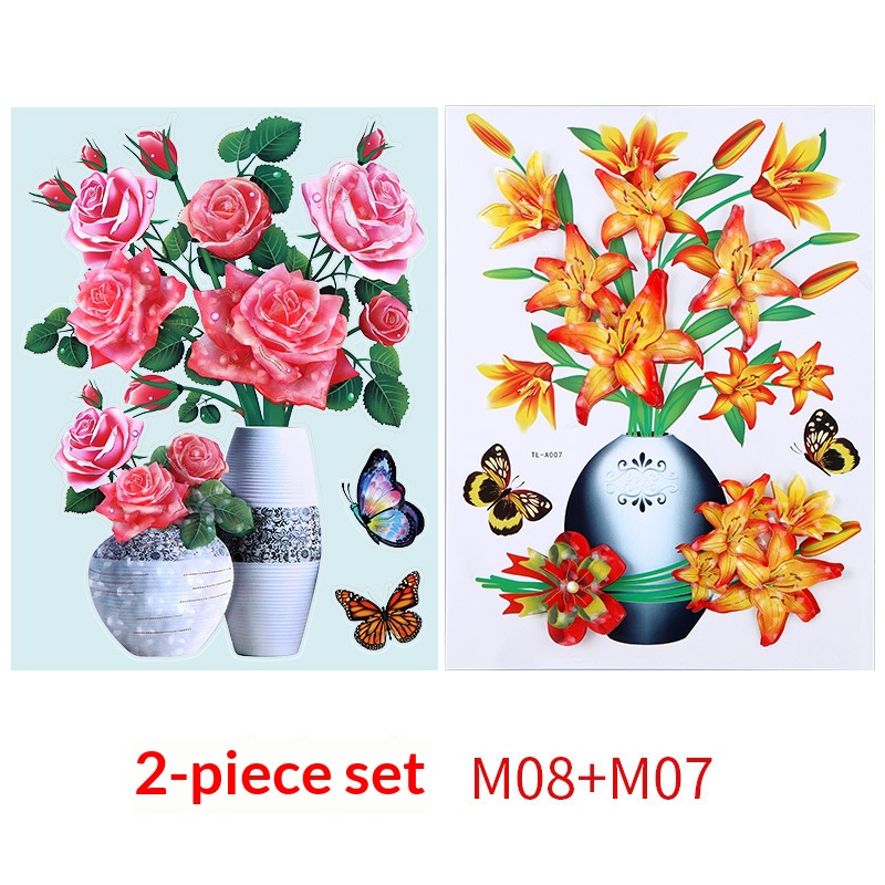 2Pcs Home Decoration 3D Flowers Wall Stickers Living Room Bedroom House Decoration Realistic Stickers Suitable for Wall,Refrigerator, Kitchen, Door Decor
