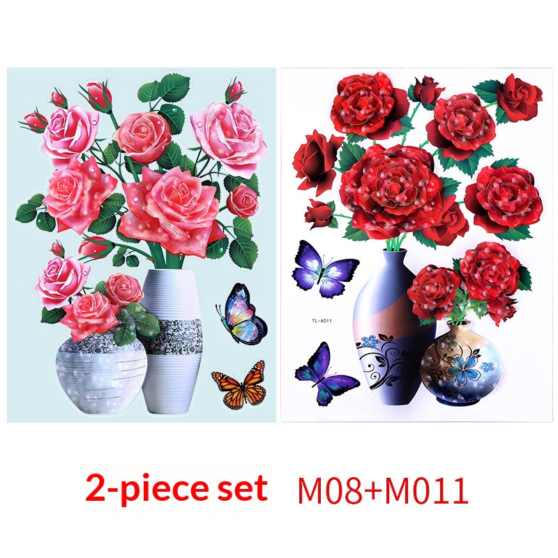2Pcs Home Decoration 3D Flowers Wall Stickers Living Room Bedroom House Decoration Realistic Stickers Suitable for Wall,Refrigerator, Kitchen, Door Decor