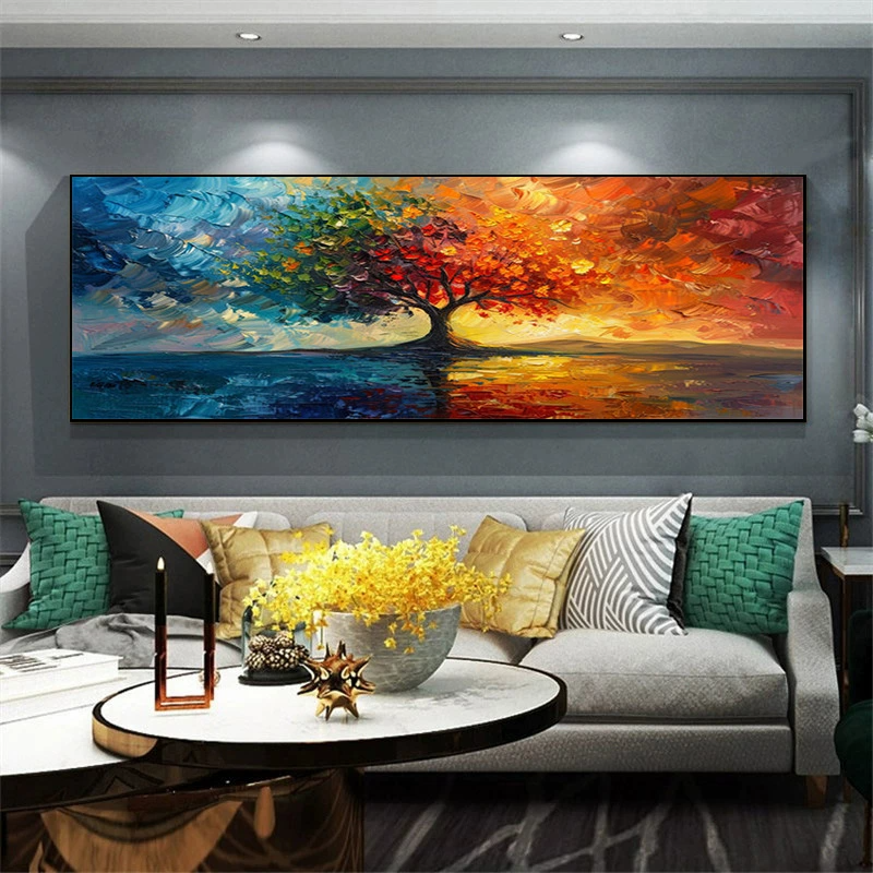 Canvas Painting Wall Art for Home Decor Abstract Landscape Oil Painting Tree Art Poster High Definition Canvas Print, Frameless Nature Artwork for Living Room Bedroom Canvas Wall Art