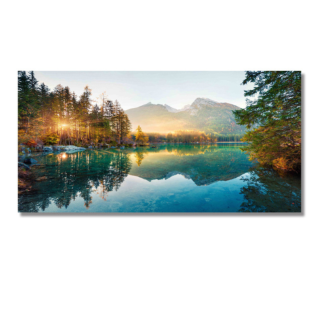 Canvas Painting Modern Landscape Wall Art for Home Decor, Mountain Lake Scenery Painting, High Definition Canvas Print, Frameless Nature Artwork for Living Room Bedroom Canvas Wall Art
