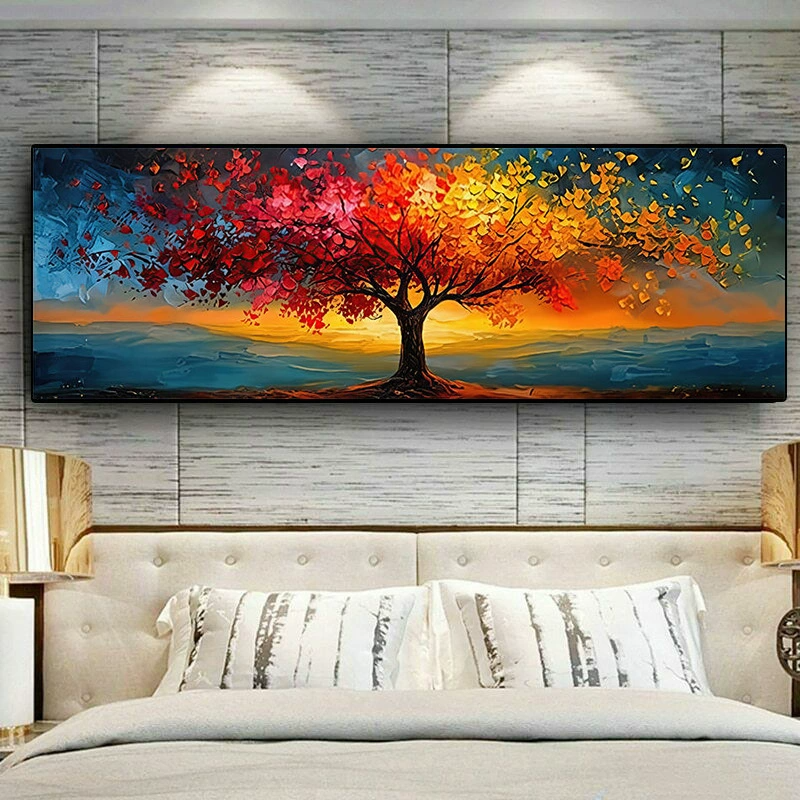 Canvas Painting Wall Art for Home Decor Abstract Landscape Oil Painting Tree Art Poster High Definition Canvas Print, Frameless Nature Artwork for Living Room Bedroom Canvas Wall Art