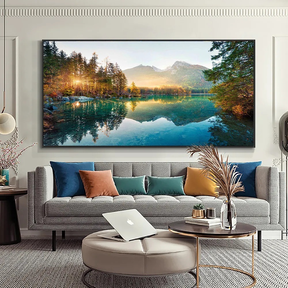 Canvas Painting Modern Landscape Wall Art for Home Decor, Mountain Lake Scenery Painting, High Definition Canvas Print, Frameless Nature Artwork for Living Room Bedroom Canvas Wall Art