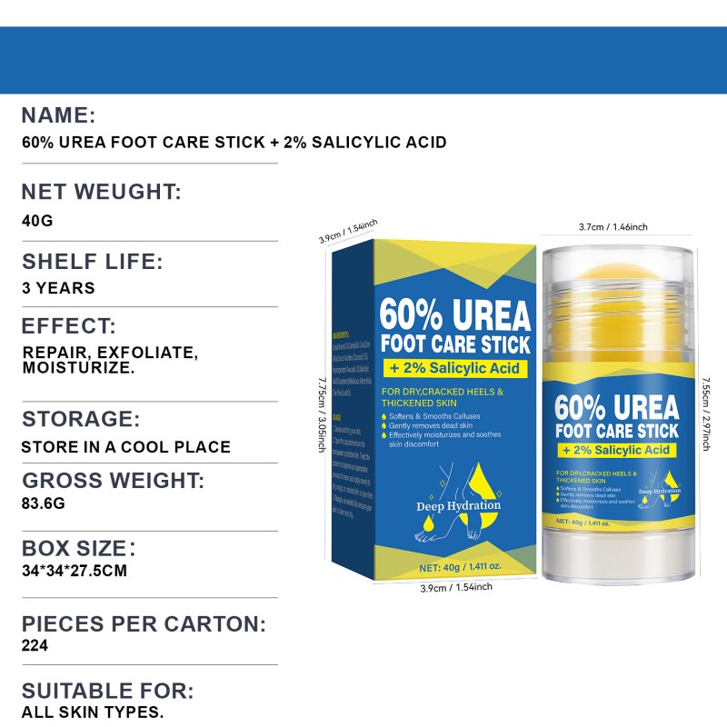Deep Repair Long-Lasting Moisturizing Gentle Exfoliating Women's Urea Cream Stick 2% Salicylic Acid