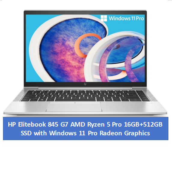 EX-UK Refurbished HP Elitebook 845 G7 AMD Ryzen 5 Pro 4650U 16GB+512GB SSD Laptop with Radeon Graphics Windows 11 pro Bluetooth Webcam Student Professional Office HP Laptop