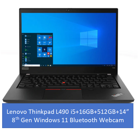 Lenovo Thinkpad L490 Core i5 8th Gen 16GB 512GB SSD | 14" FHD Display | Windows 11 | Battery Health 80% | 4+ Hours Youtube | Refurbished Work Laptop | 9 Months Warranty