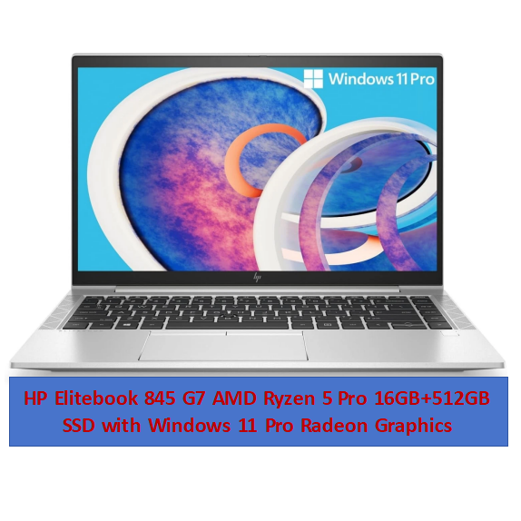 EX-UK Refurbished HP Elitebook 845 G7 AMD Ryzen 5 Pro 4650U 16GB+512GB SSD Laptop with Radeon Graphics Windows 11 pro Bluetooth Webcam Student Professional Office HP Laptop