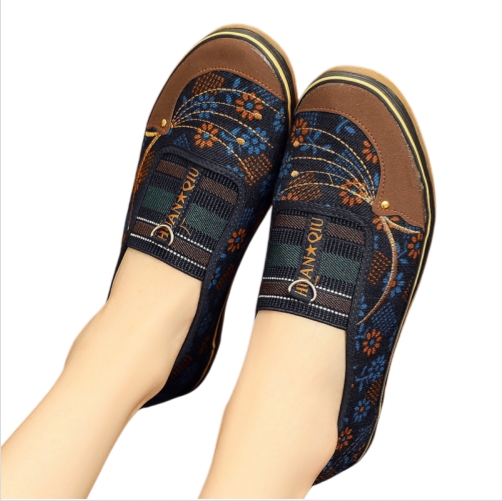 Ladies Floral Print Slip On Canvas Flat Loafers Soft Comfort Walking Casual Shoes Women Casual Shoes