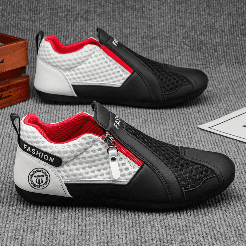 Men Breathable Mesh Zipper Casual Sneakers Lightweight Slip On Driving Walking Shoes Men Sport Shoes