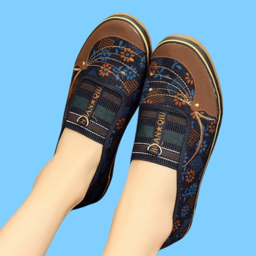 Ladies Floral Print Slip On Canvas Flat Loafers Soft Comfort Walking Casual Shoes Women Casual Shoes