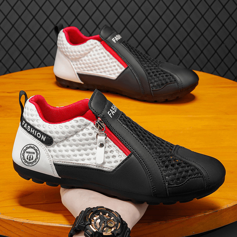 Men Breathable Mesh Zipper Casual Sneakers Lightweight Slip On Driving Walking Shoes Men Sport Shoes