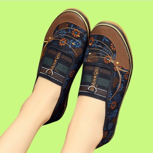 Ladies Floral Print Slip On Canvas Flat Loafers Soft Comfort Walking Casual Shoes Women Casual Shoes