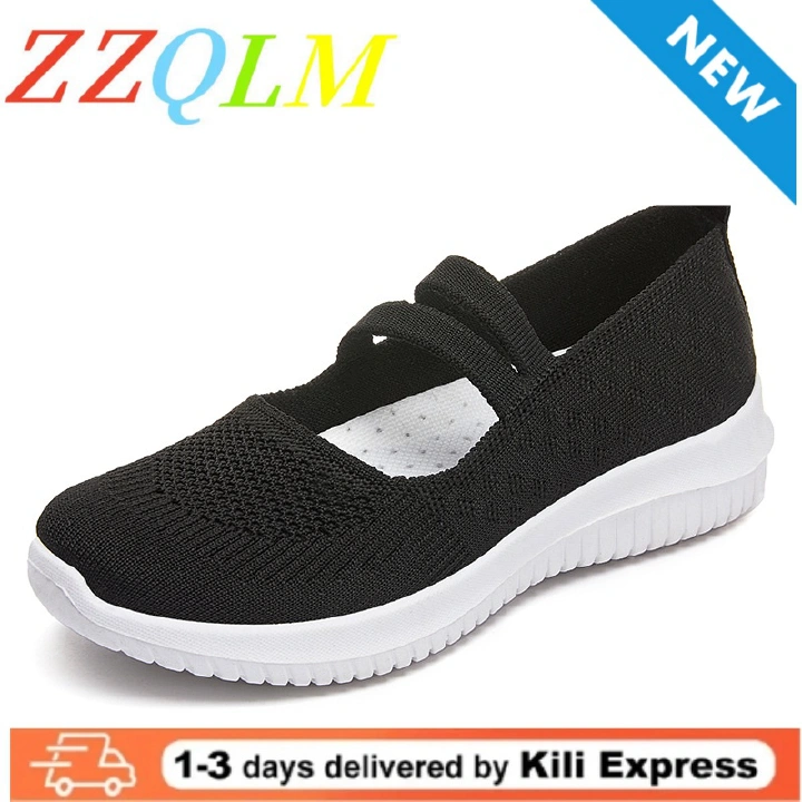 Ladies Knitted Mesh Mary Jane Ballet & Dance Slip On Sneakers Light Comfort Platform Walking Flat Shoes Women Shoes