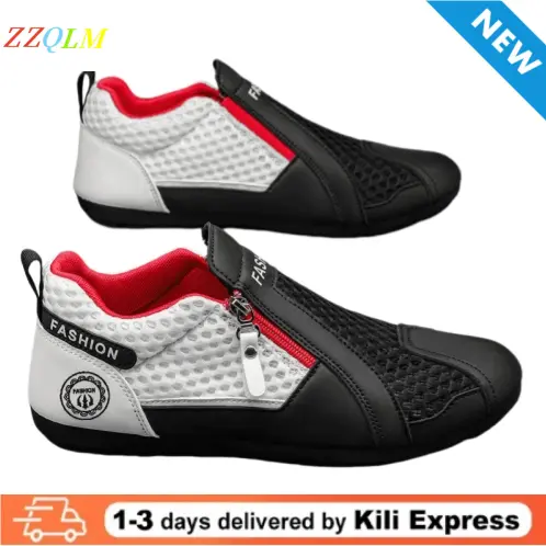 Men Breathable Mesh Zipper Casual Sneakers Lightweight Slip On Driving Walking Shoes Men Sport Shoes