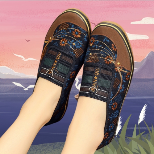 Ladies Floral Print Slip On Canvas Flat Loafers Soft Comfort Walking Casual Shoes Women Casual Shoes