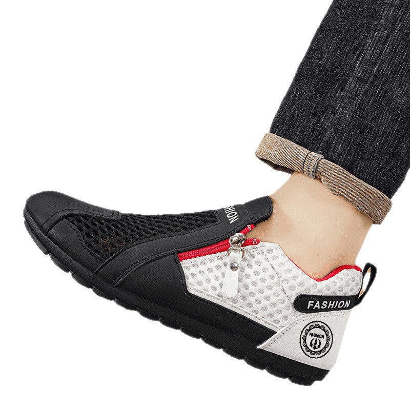 Men Breathable Mesh Zipper Casual Sneakers Lightweight Slip On Driving Walking Shoes Men Sport Shoes