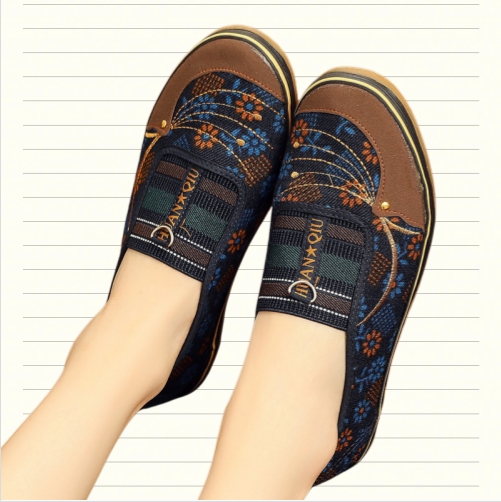 Ladies Floral Print Slip On Canvas Flat Loafers Soft Comfort Walking Casual Shoes Women Casual Shoes