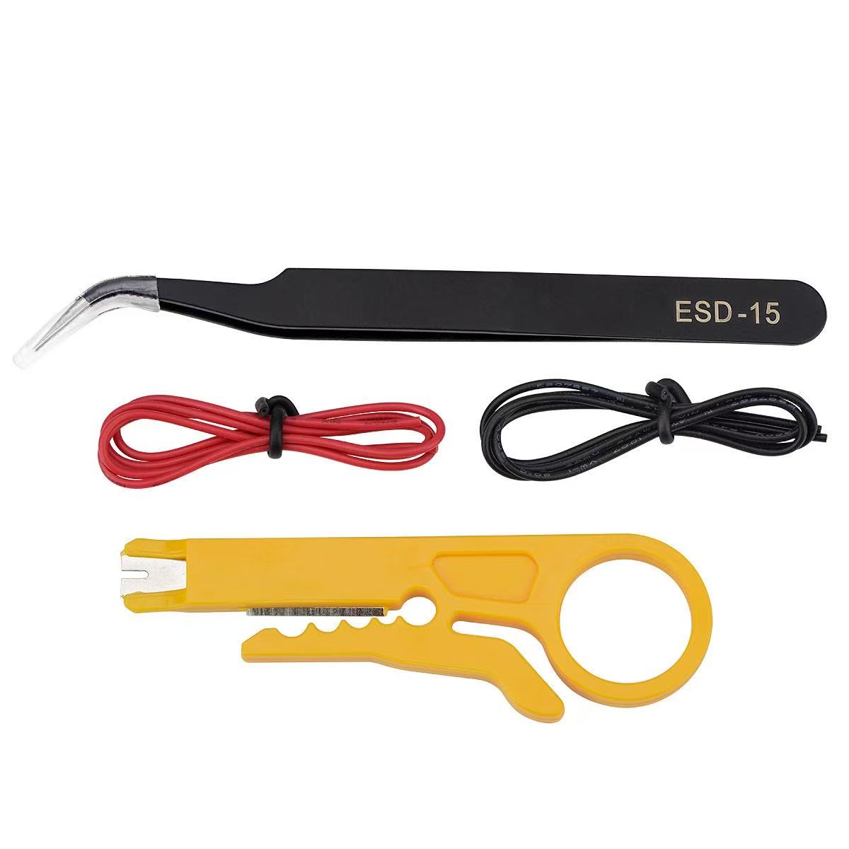 Soldering Iron Kit, Soldering Kit with LCD Digital Multimeter, 60W Soldering Iron with 5 Extra Tips, Stand, Desoldering Pump, Solder, Wire Stripper Cutter, Tweezers, Tape, Tool Bag