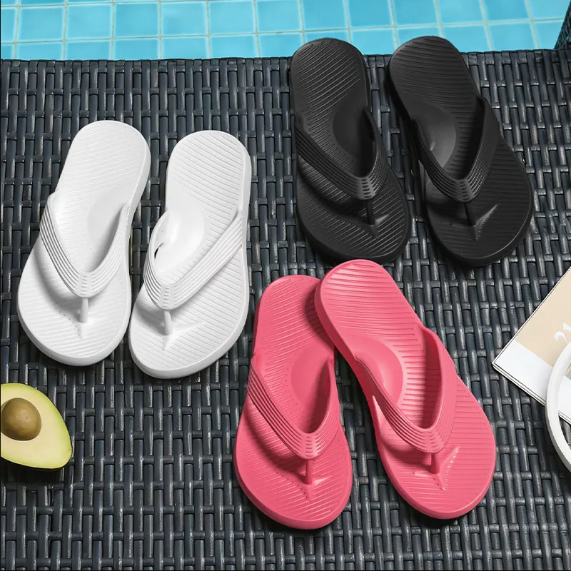 Unisex Non‑Slip EVA Flip‑Flop Shoes, White Black & Pink Lightweight Beach Sandals With Grooved Sole, Cushioned Footbed, Water‑Resistant, Multiple Sizes, Trendy Summer Footwear For Men & Women