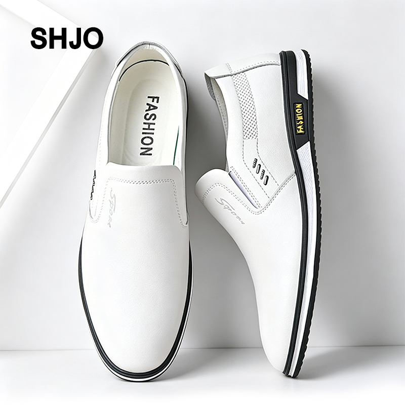 SHJO Men's Shoes Plus Size British Formal Shoes Business Shoes Leather Shoes White Leather Shoes Business Shoes Casual Formal Shoes Slip on Loafers