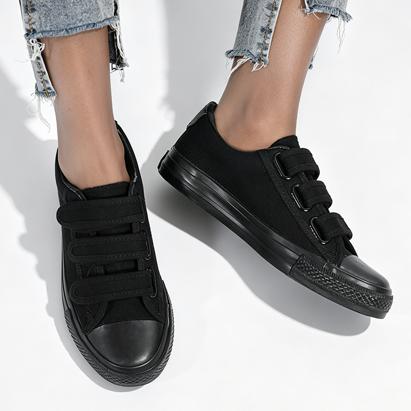 SHJO Women's Shoes Flats Canvas Shoes New Velcro Korean Style Low-Top Student Sneakers Cloth Shoes Casual Shoes