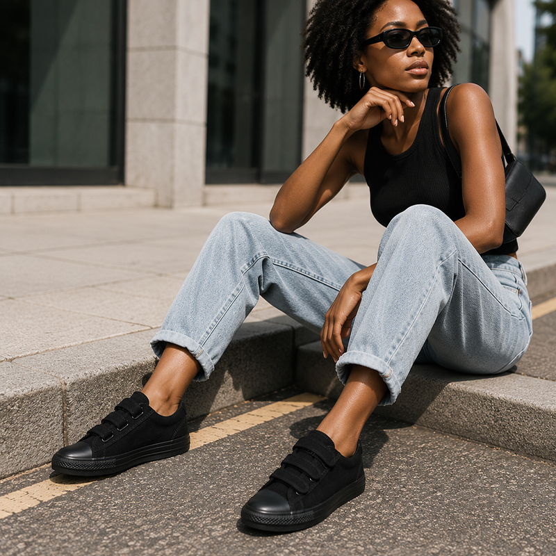 SHJO Women's Shoes Flats Canvas Shoes New Velcro Korean Style Low-Top Student Sneakers Cloth Shoes Casual Shoes