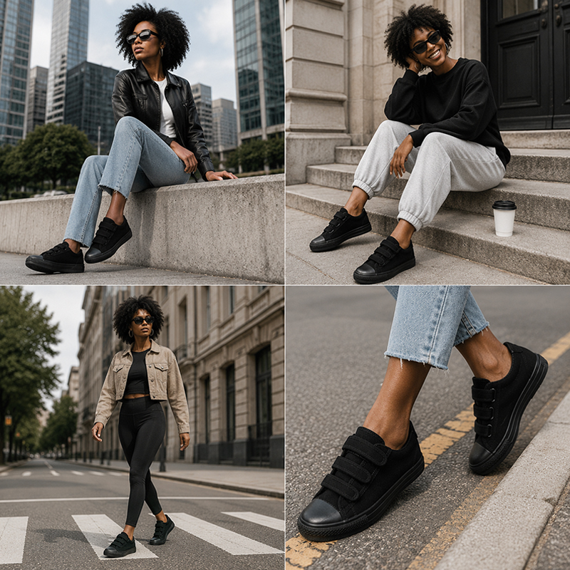 SHJO Women's Shoes Flats Canvas Shoes New Velcro Korean Style Low-Top Student Sneakers Cloth Shoes Casual Shoes