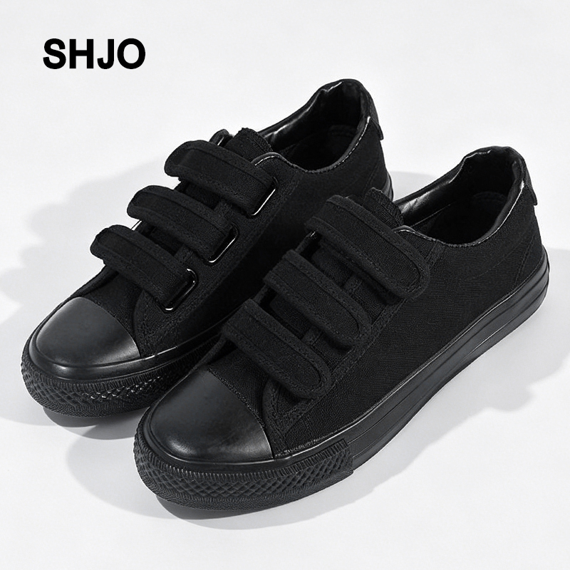 SHJO Women's Shoes Flats Canvas Shoes New Velcro Korean Style Low-Top Student Sneakers Cloth Shoes Casual Shoes