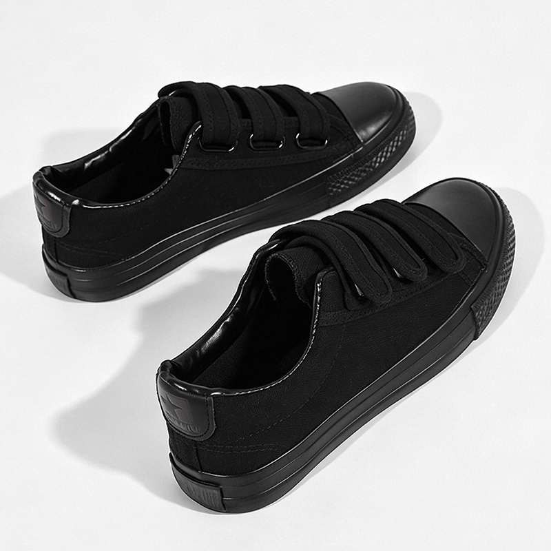 SHJO Women's Shoes Flats Canvas Shoes New Velcro Korean Style Low-Top Student Sneakers Cloth Shoes Casual Shoes