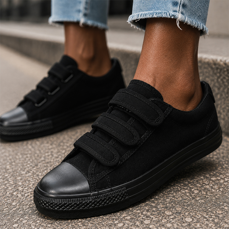SHJO Women's Shoes Flats Canvas Shoes New Velcro Korean Style Low-Top Student Sneakers Cloth Shoes Casual Shoes