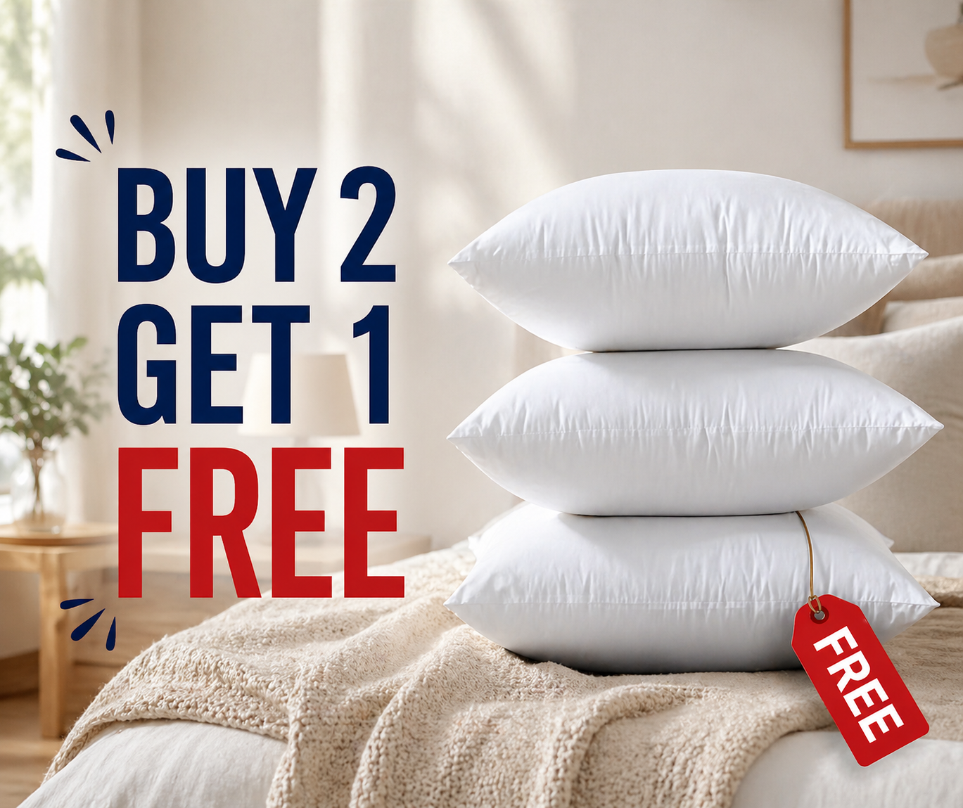 3PCS 600G Soft Bed Pillows Set  Premium Fluffy Sleeping Pillows  Hotel Quality Fiber Filled 【Buy 2 Get 1 FREE】