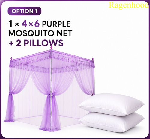 4-Stand Mosquito Net 4×6/5×6/6×6 Canopy Bed Net  Pillow Bundle