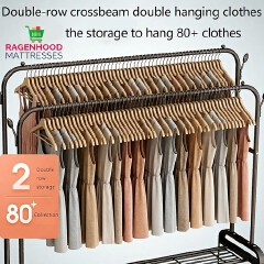 Double Rail Clothes Rack with Wheels, Heavy Duty Metal Garment Rack with Bottom Storage Shelves, Portable Wardrobe Organizer for Bedroom, 105 × 140cm, Black