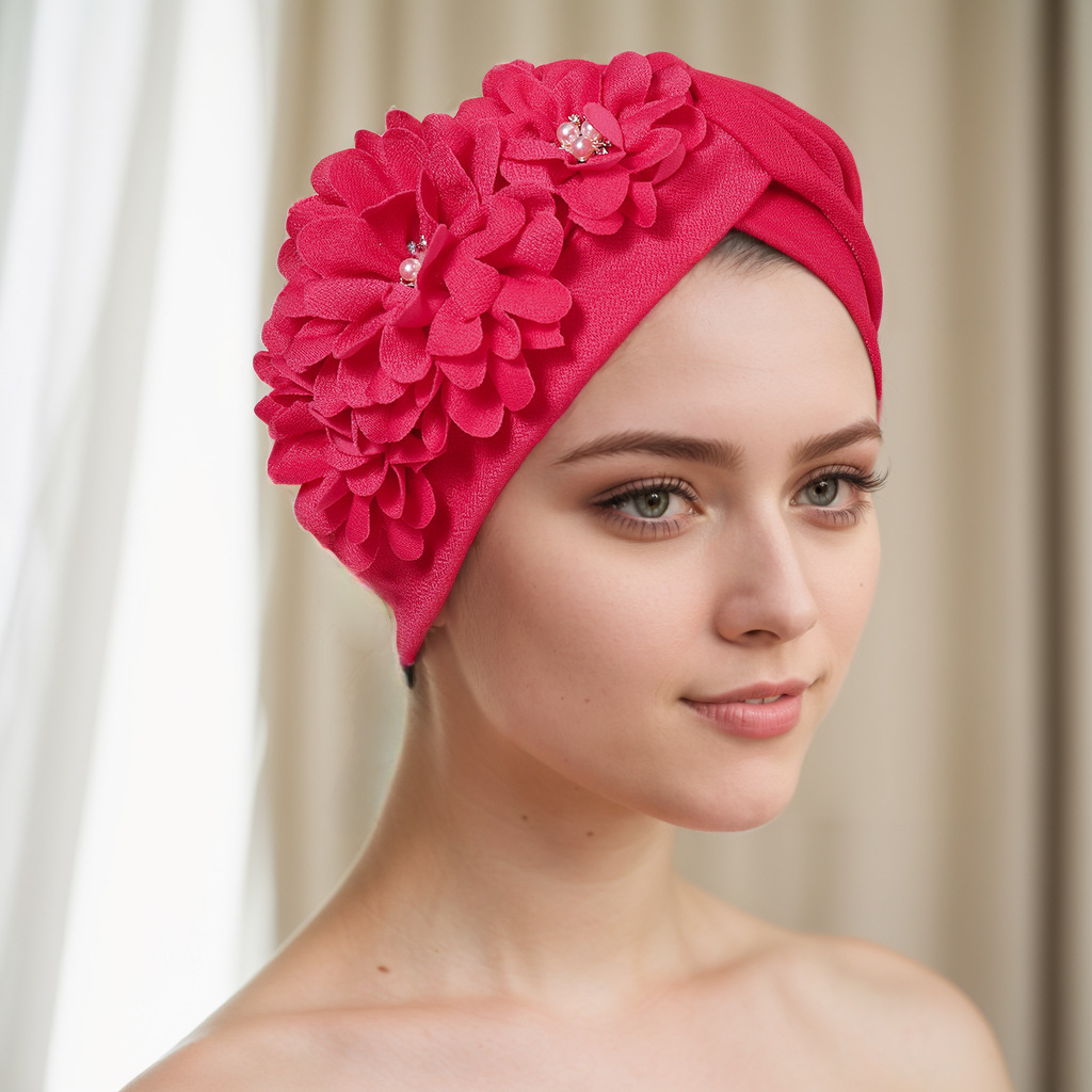 Lady Fashion Elegant side Three flowers Little Flower Watermelon hat nation hood