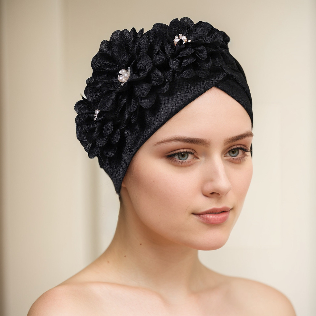 Lady Fashion Elegant side Three flowers Little Flower Watermelon hat nation hood