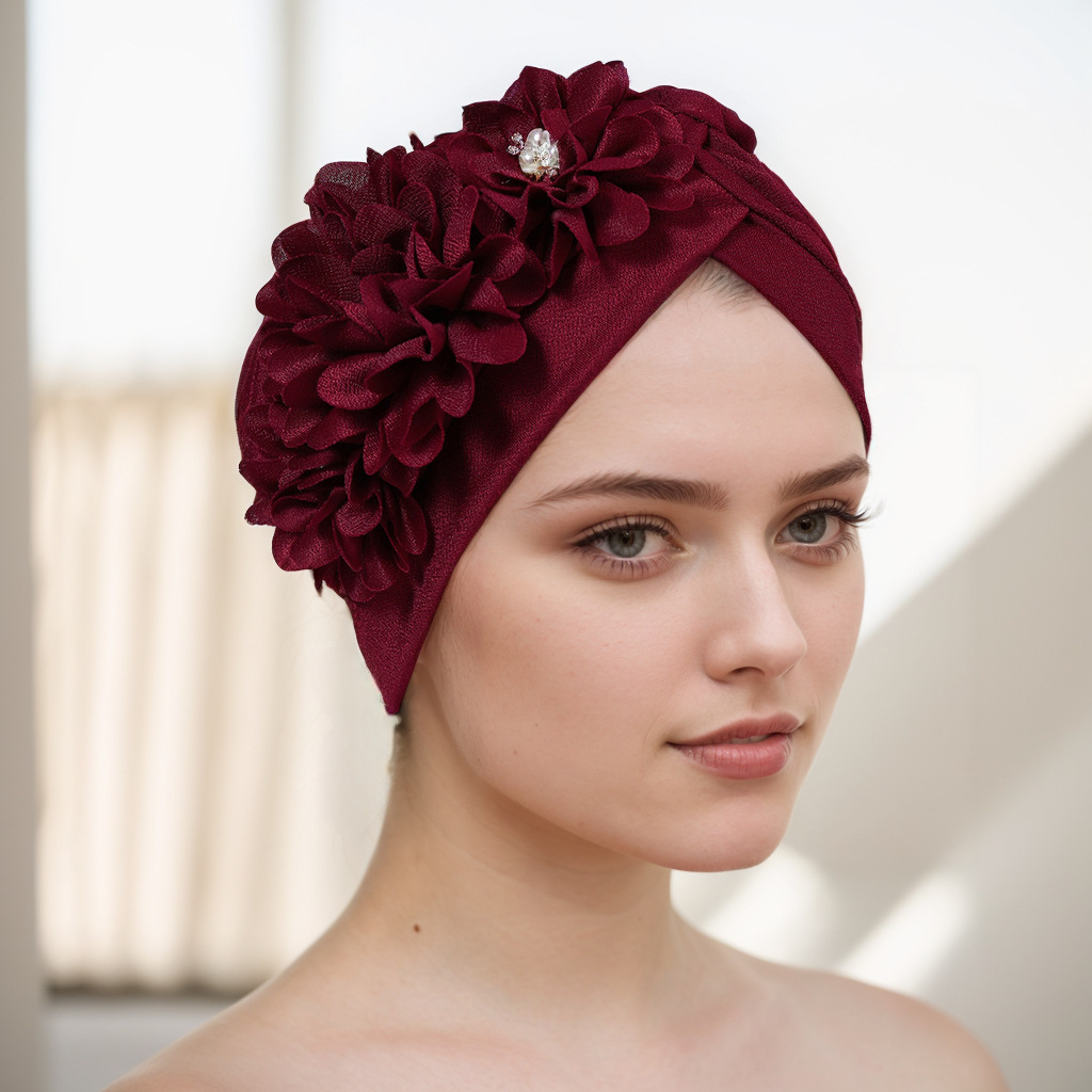 Lady Fashion Elegant side Three flowers Little Flower Watermelon hat nation hood